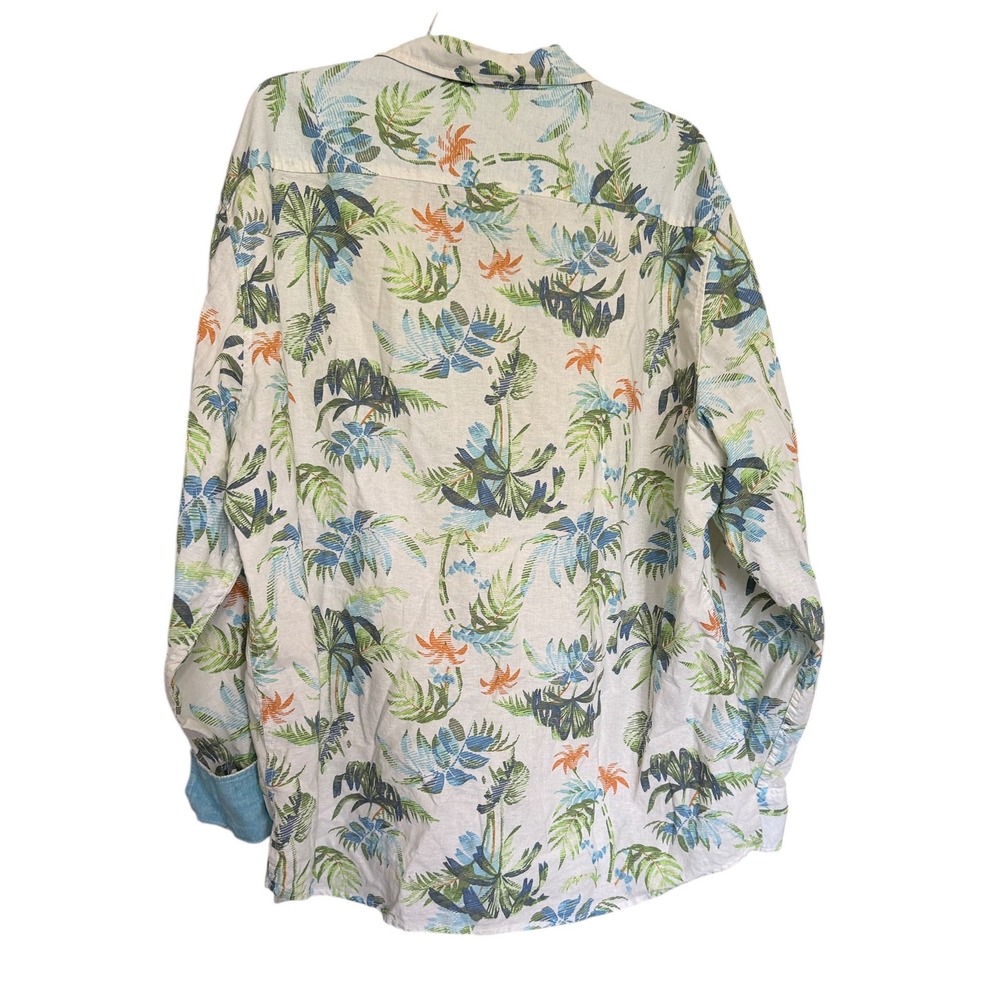 Paradise Collection Mens XXL Tropical Palm Linen Blend Button Down Shirt White - Picture 2 of 9